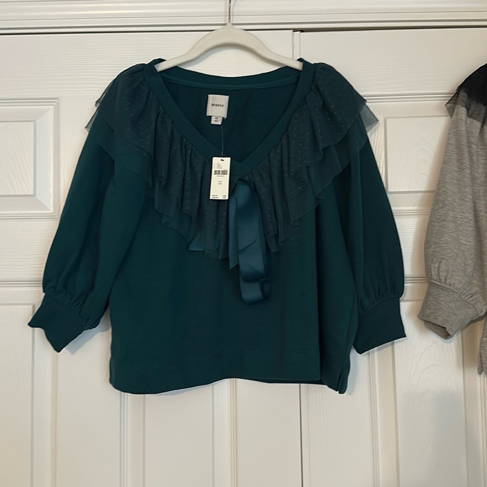Maeve v neck bow and lace sweater